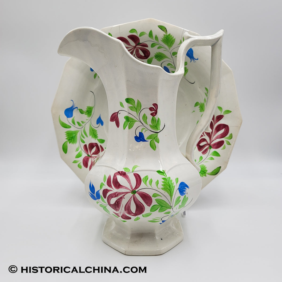 Hand Painted Stick Spatter Wash Bowl & Pitcher Circa 1840 LAM-13 ...