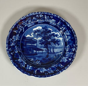 Historical Staffordshire Blue Porridge Dish Rare Form Battery New York