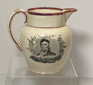 Staffordshire Creamware Liverpool War Of 1812 Pitcher Commadore Bainbridge And Lawrence