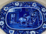 Historical Staffordshire Blue Platter Wilkie Series  Errand Boy