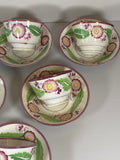 Staffordshire Porcelain Set Of 6 Floral Enamel Decorated Cups and Saucers